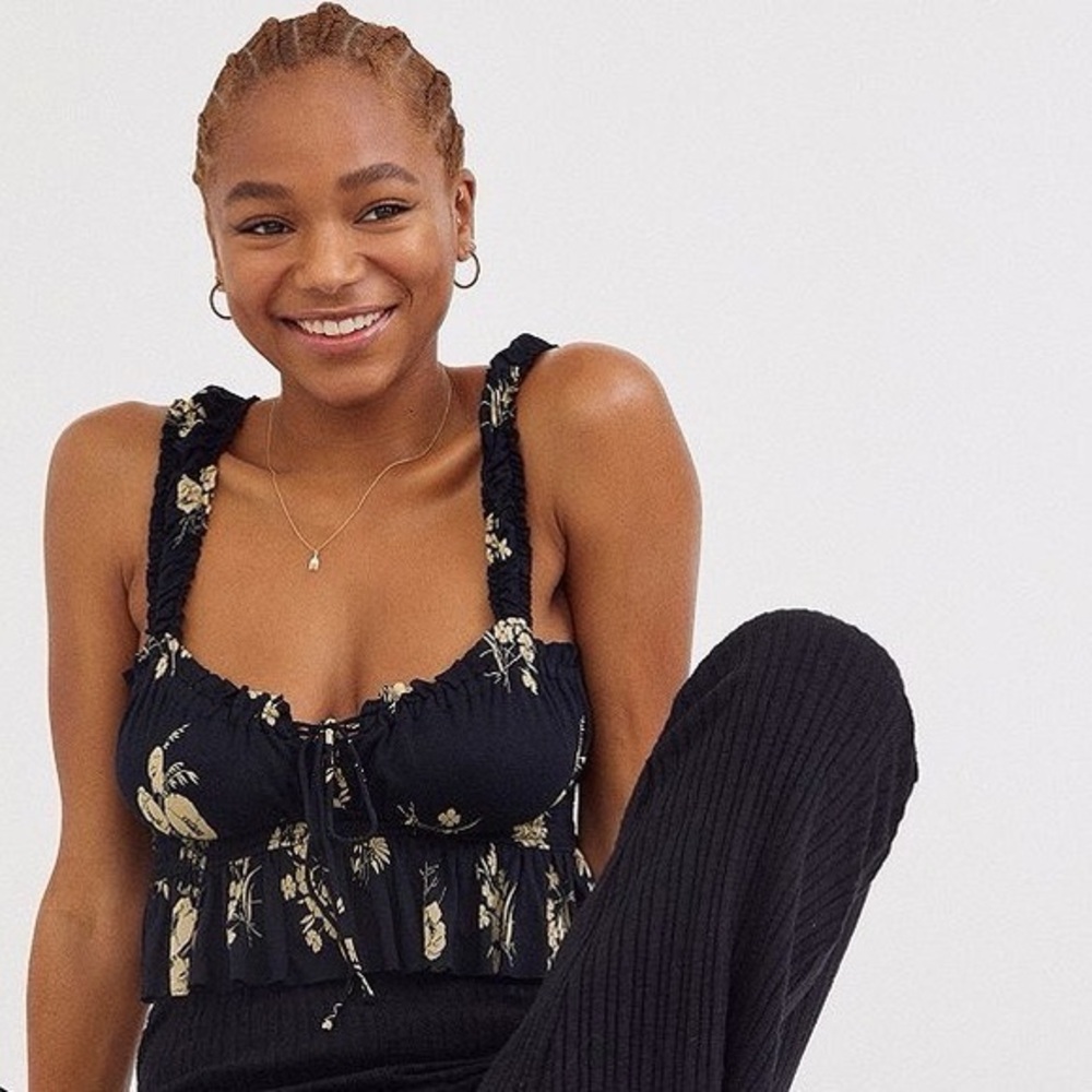 Urban Outfitters Black and Gold Floral Crop